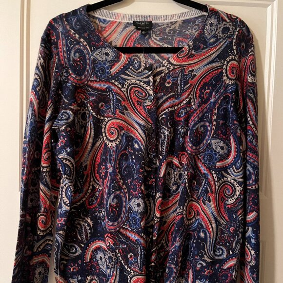 Talbots NWT Pure Merino Wool Cardi Paisley 1X Long-Sleeve - Picture 1 of 6